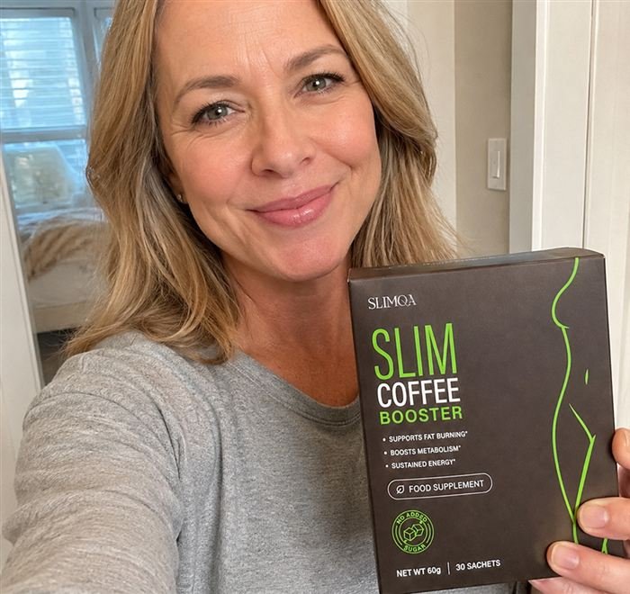 Real Slimqa customer holding the Slim Coffee Booster box